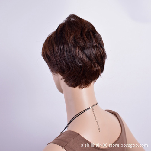Wholesale heat resistant synthetic wigs natural wave short dark brown fibre synthetic hair wigs for women